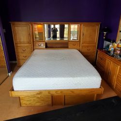 Shelf Headboard Queen Size Bed W/Drawers