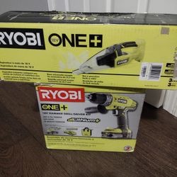 Ryobi ONE + Lithium Drill And Hand Vacuum. 