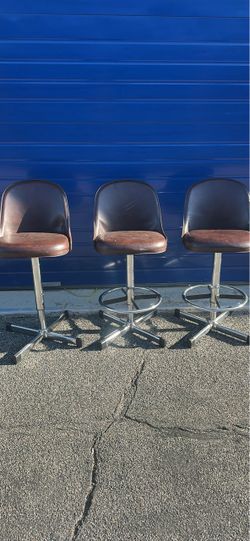 Vintage/MCM Brown Real Leather Bar Stools - Read comments