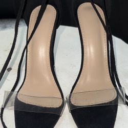 Clear Stiletto Heeled Lace Up Sandals
