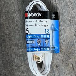 New White Woods 6ft Home Extension Cord
