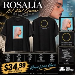 Rosalía El Mal Querer 5th Anniversary T-Shirt Size M Black 100% Cotton Official