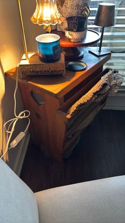 Wooden Nightstand with Drawer and Cutout Detail