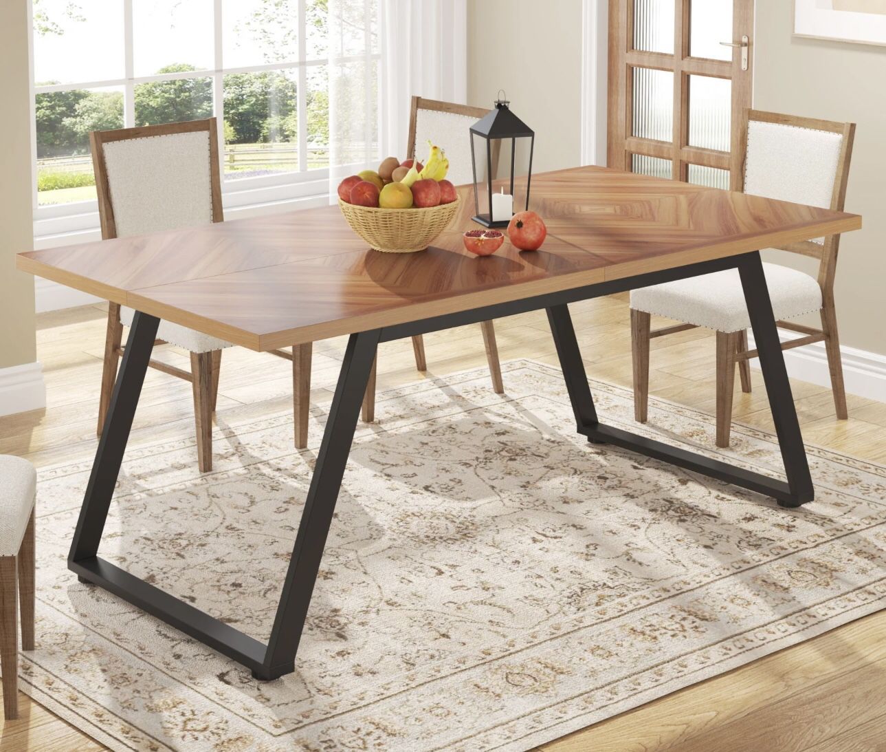 YS0141 Rectangle Dining Table, 63" Farmhouse Kitchen Dinner Table for 6