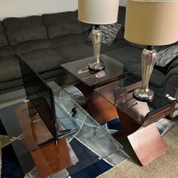 5 Piece Glass Coffee Table Set + Dresser, Nightstand & 32 inch TV  And 2 Lamps