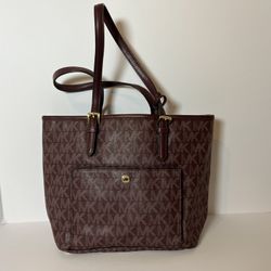 Michael Kors Signature Maroon Burgundy Leather Tote Purse