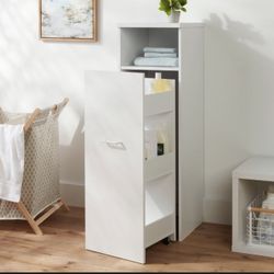 Narrow Storage Cabinet with Pull Out Cart White - Brightroom™: Utility Cart, Rolling Casters, Partic