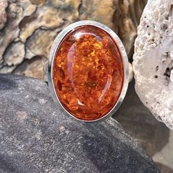 Handcrafted Baltic Amber Sterling Silver Ring Sz 9