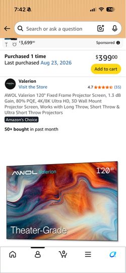 AWOL Valerion 120" Fixed Frame Projector Screen