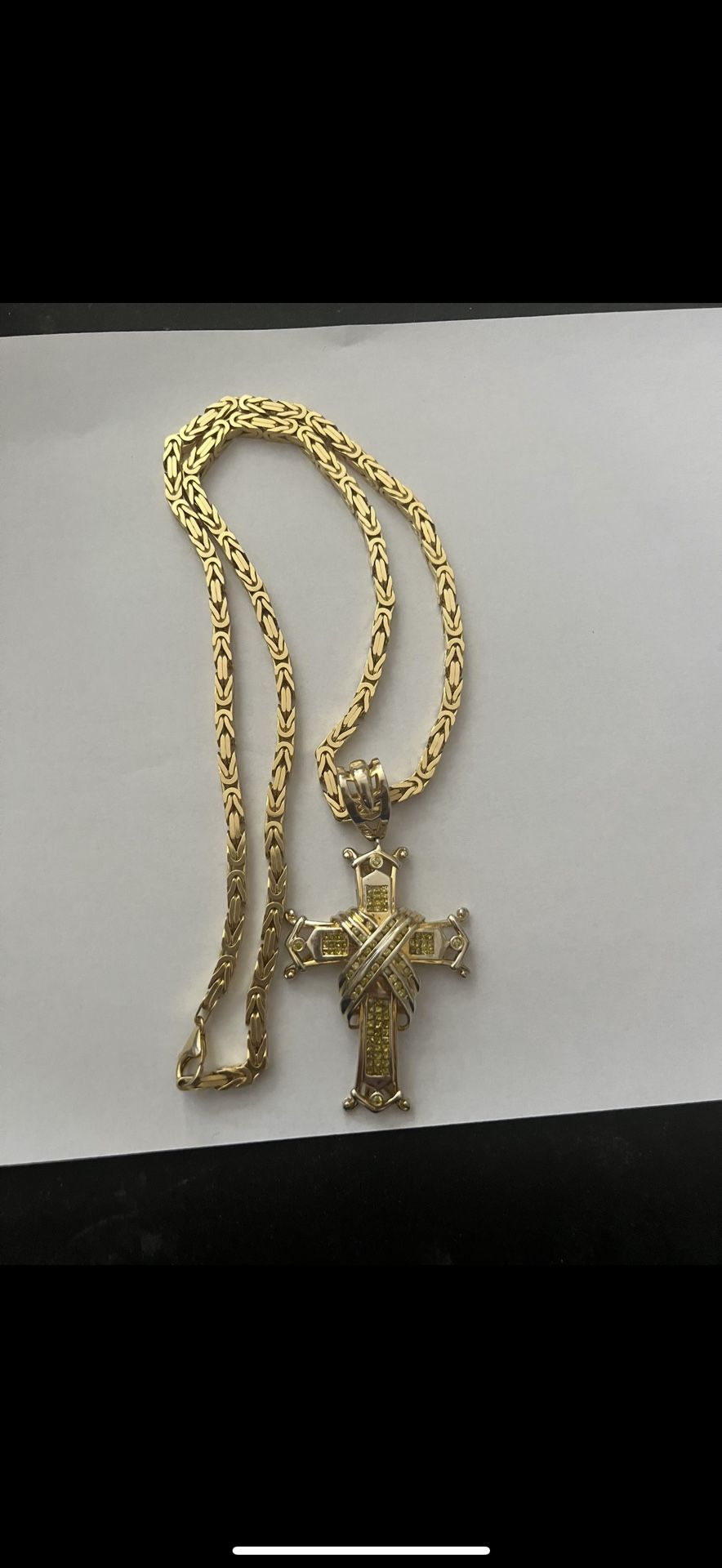14kt Gold Solid Chain With Diamond Cross 3 CT Of Diamonds