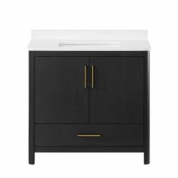 Black Wood Bathroom Vanity with White Top