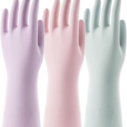 COOLJOB 3 Pairs Colorful Household Gloves with Cotton Liner & Non-slip Grip, Water Resistant Reusable Dish Washing Rubber Gloves for Kitchen & Bathroo