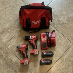 Milwaukee M18 Brushless Compact Impact Driver + 1/2” Drill Driver Kit 
