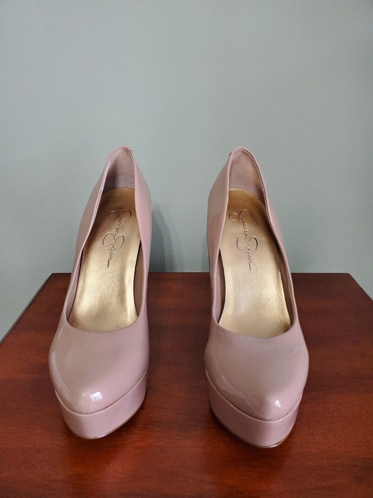 Jessica Simpson Platform Heels Waleo Nude Patent 8.5