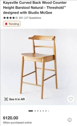 Kaysville Curved Back Wood Counter Height Barstool Natural - Threshold x Studio McGee