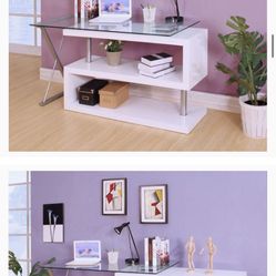 Modern Desk Office Desk Glass And White   New With Acrylic Chair 