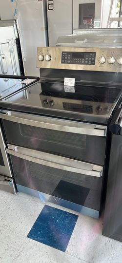 💥Great Save💥 GE 30-in Glass Top 5 burners 4.4-cu ft / 2.2-cu ft Air Fry Convection Oven Freestanding Double Oven Electric Range ( Stainless Steel )