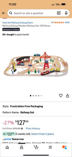 Melissa and Doug Wooden Railroad Set With Extra Trains