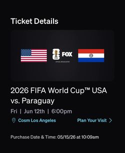 2026 FIFA World Cup USA v Paraguay @ the Cosm Tickets For Sale