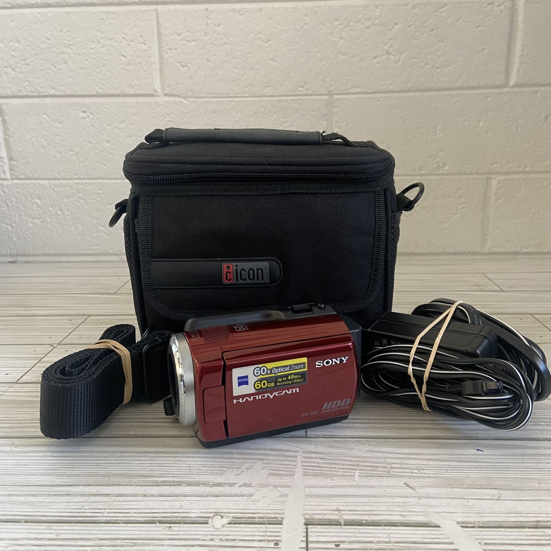 Sony Handycam Red, DCR-SR47 HDD Charger & Bag. Tested & Working Great Condition!