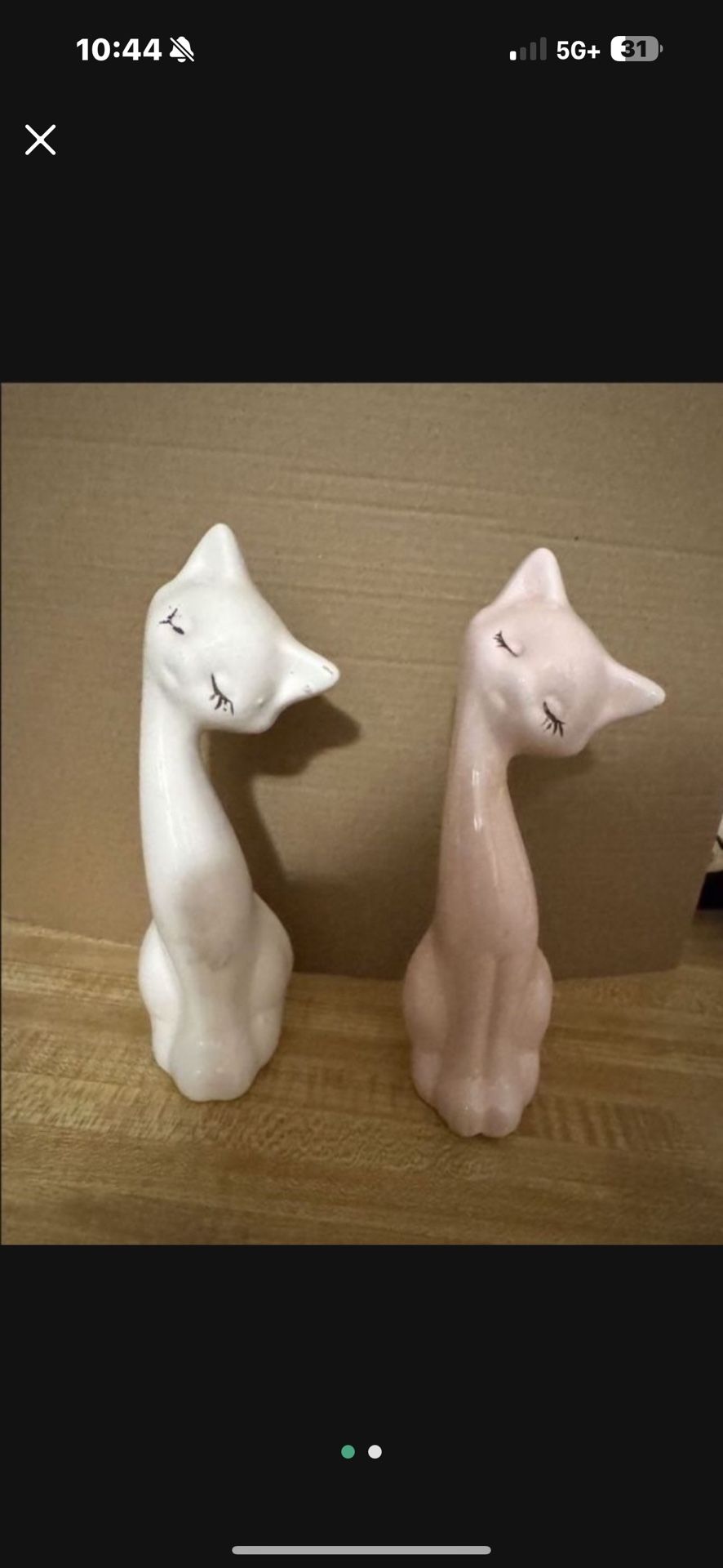 Antique Pair Porcelain Tilted Head UCGC Taiwan White Pink Kitty Cat Figurines Vintage 1980s