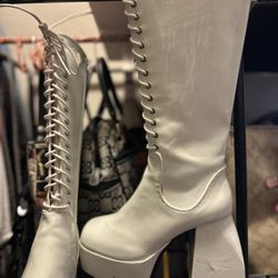 White Heart Platform Boots