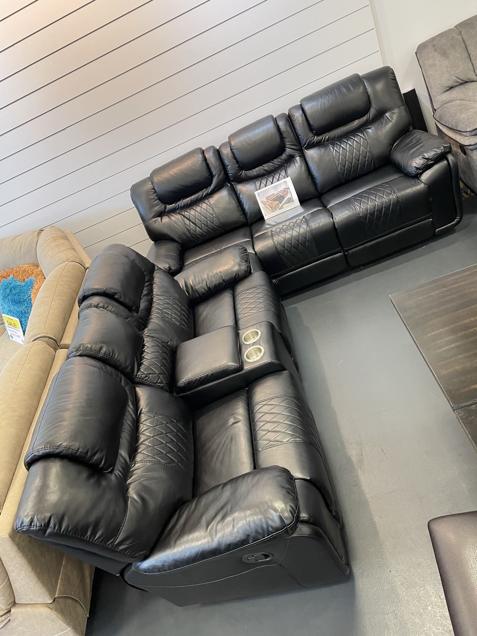Black Friday sale. Santiago, black leather reclining sofa and loveseat set only $1299. Easy fine option. Same day delivery.
