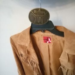 Marlboro Miles Vintage Leather Jacket, And Marlboro Brass Belt Buckle