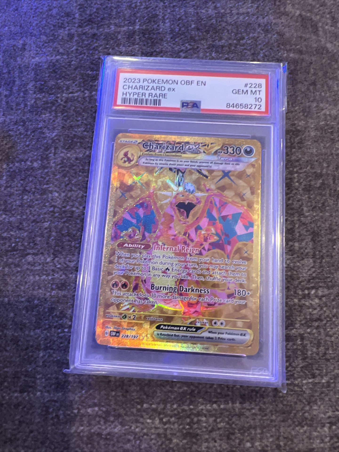 PSA 10 GEM MINT Obsidian Flames Charizard ex Hyper Rare Gold 228/197 Pokemon
