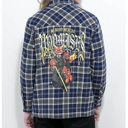 NWT NEW Men’s Size M  Broken Promises Twin Flame Plaid Flannel Shirt Jacket Quilted Lining Street Street Wear