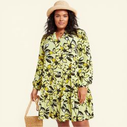 Anthropologie Maeve Citrus Yellow Amber Tiered Dress, Size L, MSRP $148