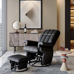 NEW Glider Chairs Rocking Chair with Ottoman 360° Swivel Chair PU Leather Upholstered Armchair