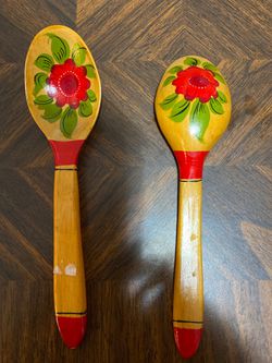 Two Nice panted wooden spoons