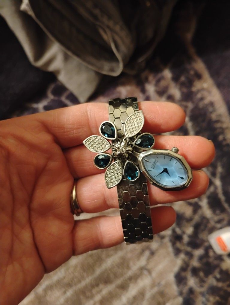 CITIZEN Lobella Blue Crystal Flower Link Bracelet Women's Watch