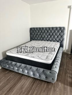 New queen bed frame with mattress
