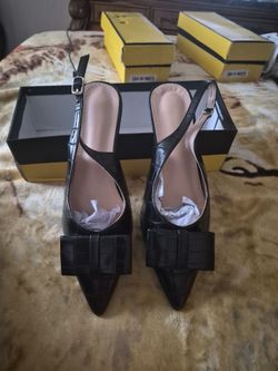 Black Croc Embossed Pointed Toe Slingback Heels
