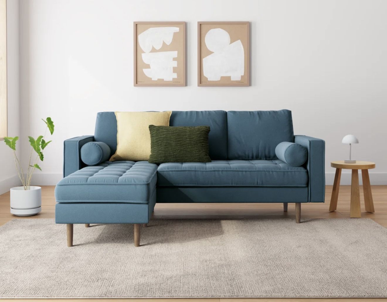 All Modern Geo 84" Wide Reversible Sofa and Chaise Ocean Blue L-Shape