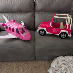 Barbie airplane jet
& 
OG doll jeep
