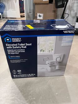 White Project Source Elevated Toilet Seat w/ Safety Rail Handles from Lowes - New in Box!