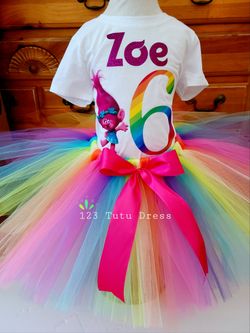 Birthday Troll rainbow Tutu outfit
