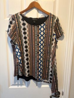 AB Studio XL Geometric Print Asymmetrical Top