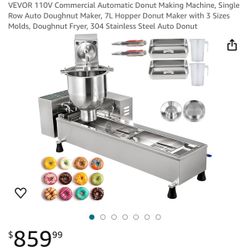 VEVOR 110V Commercial Automatic Donut Making Machine, Single Row Auto Doughnut Maker, 7L Hopper Donut Maker with 3 Sizes Molds, Doughnut Fryer $400