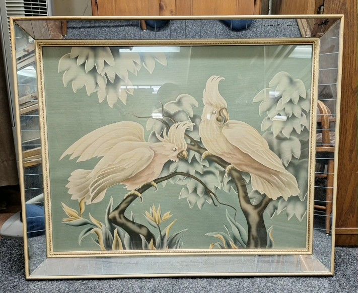 Vintage 40s Cockatoo Art /by Turner/ Mirrored Frame ~MakeMeAnOffer~