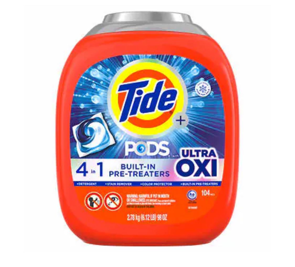 Tide Pods with Ultra Oxi Laundry Detergent Pods, 104-count