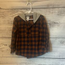 Carter's Kids Plaid Button Down Shirt with hood Orange and Navy size 5t