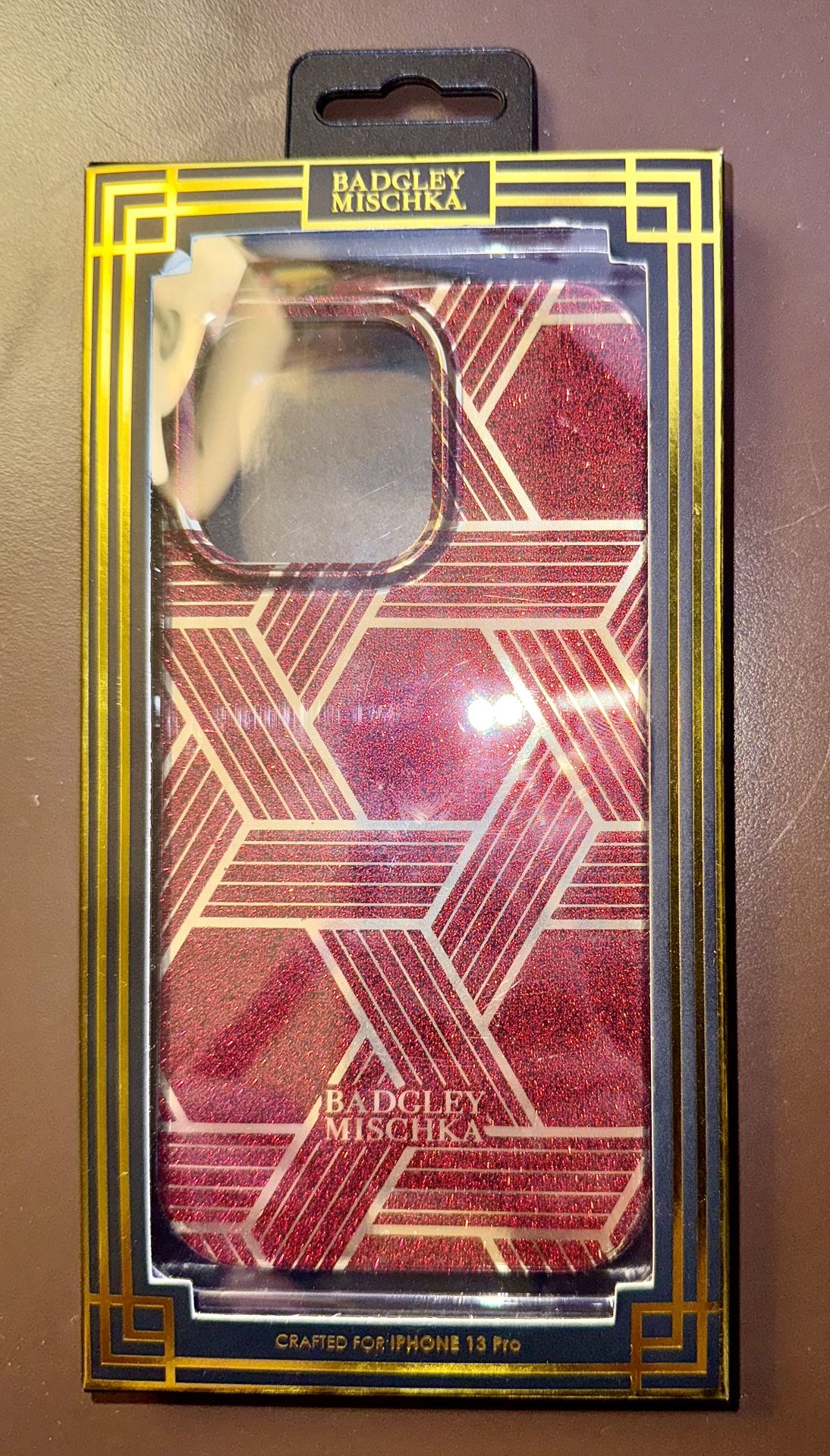  Bagdley Mischka Red And Gold Geometric Star Glitter Slim Case