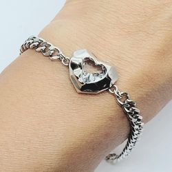 925 Sterling Silver crystal heart ladies women's chain bracelet Gift
