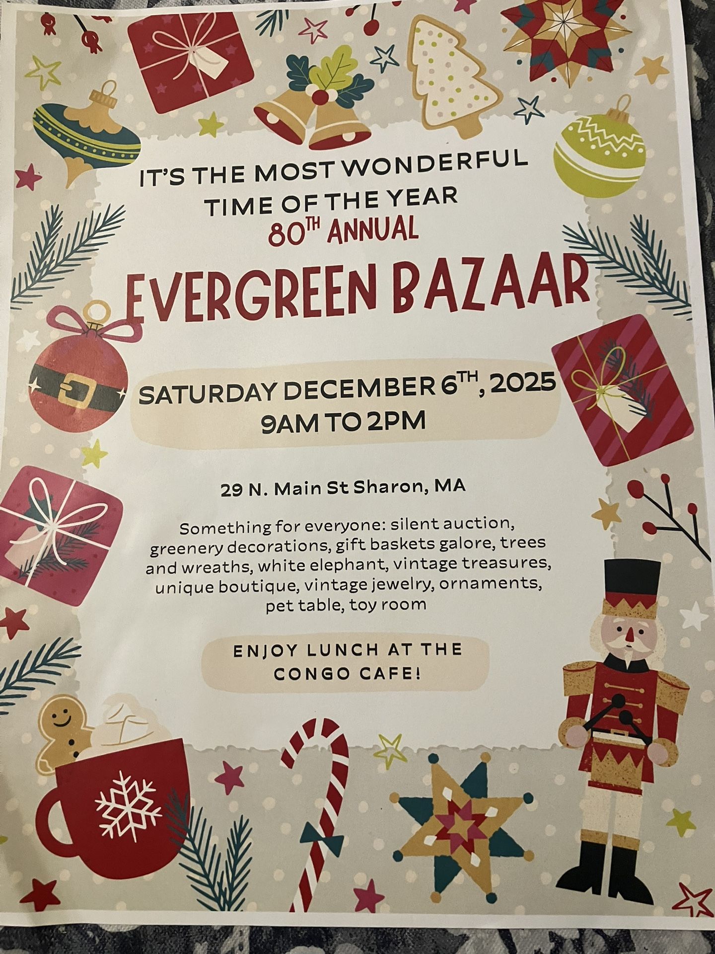 80th Annual Evergreen Bazaar Dec 6-9am- 2 PmPm
