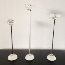 SET OF 3 CRYSTAL DIAMOND SHAPED CANDLE TEA LIGHT HOLDERS 