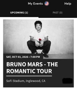 2 Tickets Bruno Mars The Romantic Tour Sofi Stadium